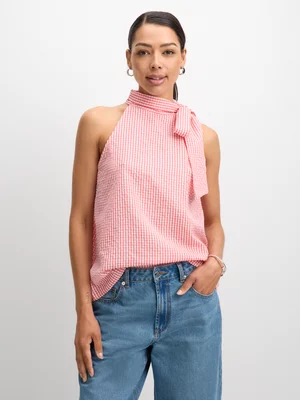 Jet Women's Coral Gingham Bow Blouse