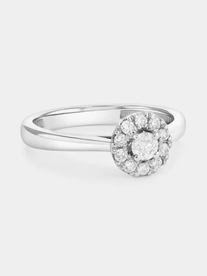 White Gold 035ct Diamond Solitaire Halo Ring 