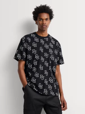 Relay Jean's Men's Relaxed Fit All-over Logo Print Black T-Shirt