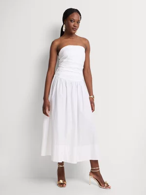 Cotton Poplin Fit & Flare Midi Boobtube Dress