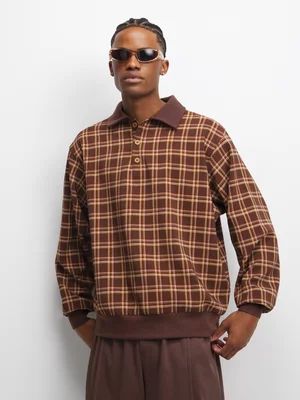 The FIX Men's Brown Check Golfer Sweat top