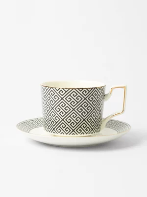 AH Apollo Gold Rimmed Cup & Saucer Black