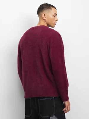 The FIX Men's Burgundy Fuzzy Cardigan