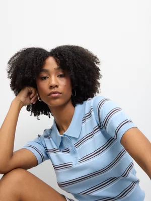 The FIX Women's Blue Striped Johnny Collar Top