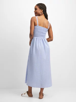 Exact Women's Blue & White Striped Smocked Dress