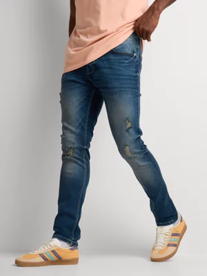 Relay Jeans Men's Skinny Rip & Repair Blue Denim