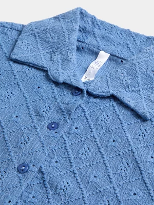 Exact Older Girl's Blue  Knit Lacey Shirt