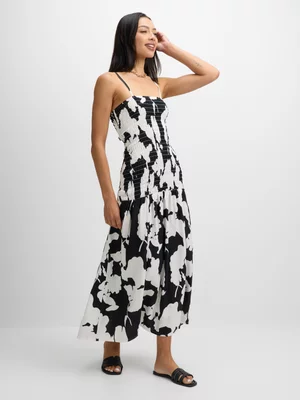 Jet Women’s Cream Black Shirring Maxi Dress