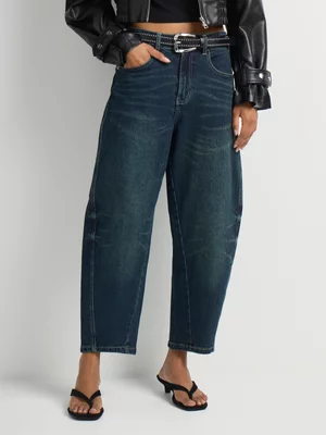 FF Denim Mid Rise Barrel Leg Jeans