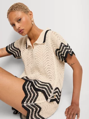 Crochet Collar Scalloped Hem Shell Top