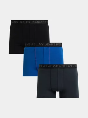 Relay Jeans Men's 3 Pack Navy/Blue & Black Boxer