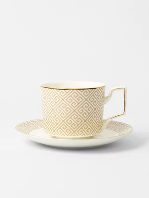 AH Apollo Gold Rimmed Cup & Saucer Beige