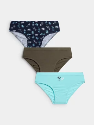 Exact Boy's Blue & Fatigue Dino 3-Pack Briefs