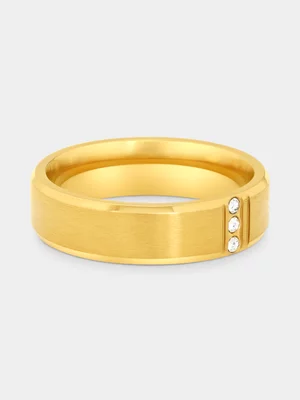 Gold Plated Stainless Steel Cubic Zirconia Vertical Trio Ring