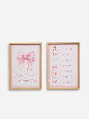 Jet Home Girls Pink Beautiful Slogan 2 Pack Wall Art