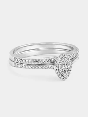 Sterling Silver Lab Grown Diamond Marquise Halo Twinset Ring