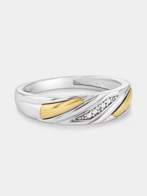 Yellow Gold & Sterling Silver Lab Grown Diamond Diagonal Strokes Ring 
