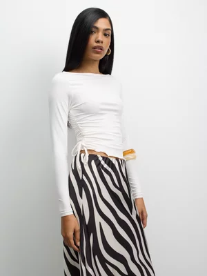 The FIX Women's Milk Boat Neck With Side Ties Top