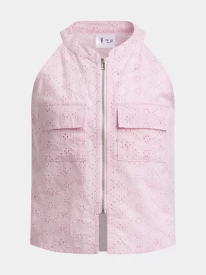Girls Woven Anglaise Zip Top