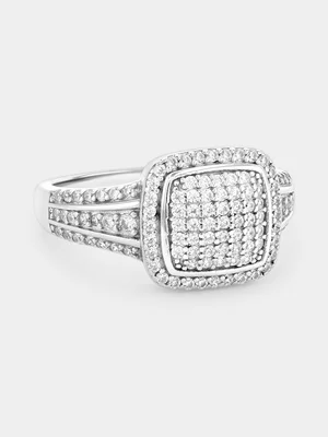 Sterling Silver Cubic Zirconia Multi-Stone Cushion Halo Ring 