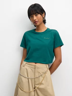 Redbat Classics Women's Core Crop Embroidered Green T-Shirt