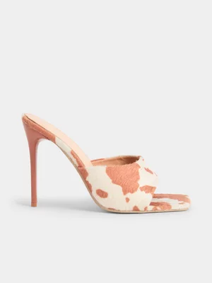 The FIX Women's Brown Cow Print Slip In Heeled Sandal