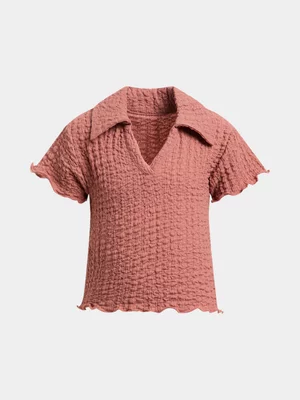 Exact Younger Girl's Brown Johnny Collar Textured Top 