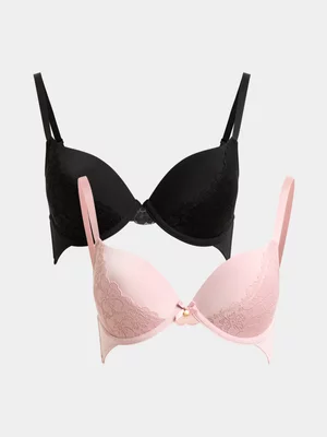 Jet Women’s 2 Pack Blush Black Gold Ring Lace T Shirt Bra
