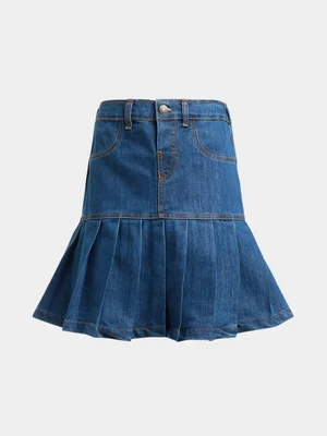 Jet Older Girls Blue Pleated Denim Skirt