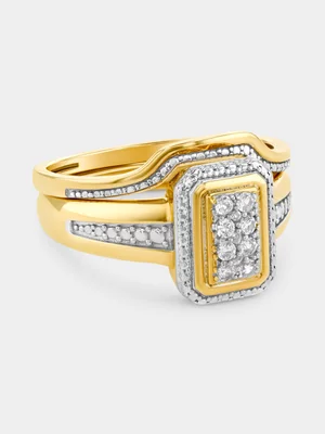 Yellow Gold White Sapphire Multi-Stone Rectangle Halo Twinset Ring