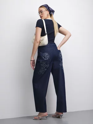 The FIX Women's Raw Wash Barrel Embroidered Jeans 