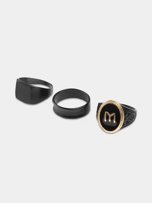 Markham Men's Edgy Snake and Cross Black Ring Set