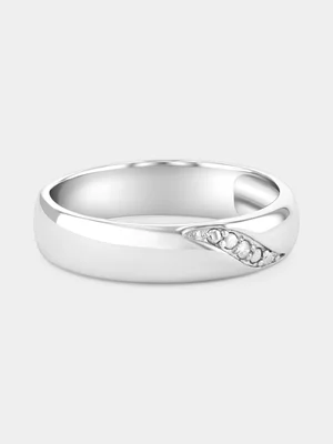 Sterling Silver Diamond Diagonal Swirl Ring