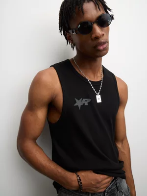 Redbat Men's Boxy Side Print Black Tank Top