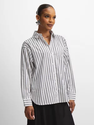Exact Women's White & Black  Striped Shirt