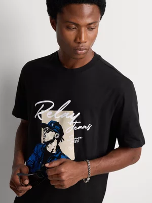 Relay Jeans Men's Relaxed Fit Black Graphic T-Shirt