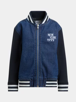 Exact Older Boy's Mid Wash Denim Bomber Jacket 