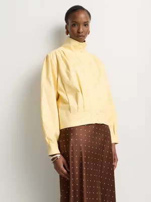 Pleather Funnel Neck Pleat Detail Bomber Jacket