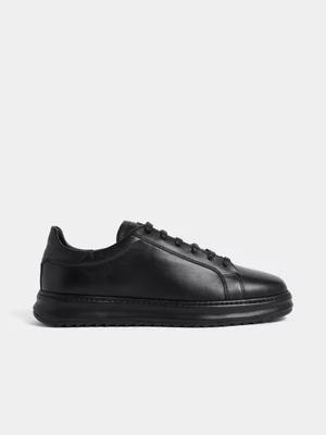 Fabiani Men's Black Leather Ridge Sole Court Sneaker 