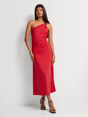 Asymmetrical Sleeveless Hardware Detail Column Dress