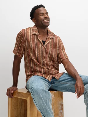 Exact Men's Brown Striped Crochet Shirt 