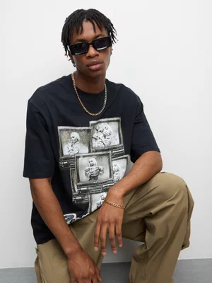 The FIX Unisex Black Zee Nxumalo Chrome TV Graphic Top 