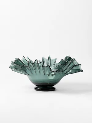 Handblown Frill Smoke Glass Bowl 15 x 36.5cm