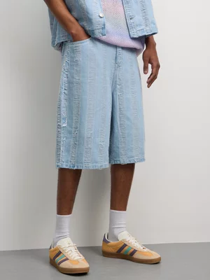 The FIX Men's 100% Cotton Light Wash Frayed Co-Ord Denim Shorts 