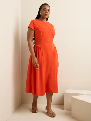 Women's Iconography Cap Sleeve Fit & Flare Knit Midi Dress Tangerine