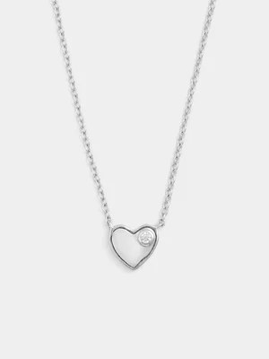 Sterling Silver Cubic Zirconia Solitaire Heart Disc Pendant 