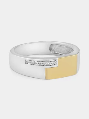 Yellow Gold & Sterling Silver Lab Grown Diamond Horizontal Channel Ring 