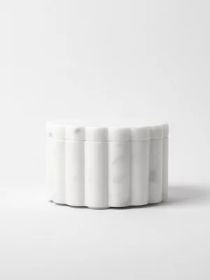 @home White Marble Fluted Salt Pot
