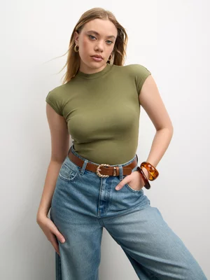 The FIX Women's Green Rib Highneck Tee