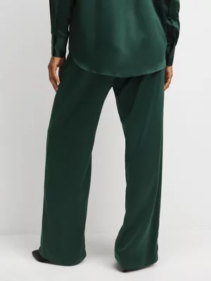 Exact Women's Green Satin Wide-Leg Pants